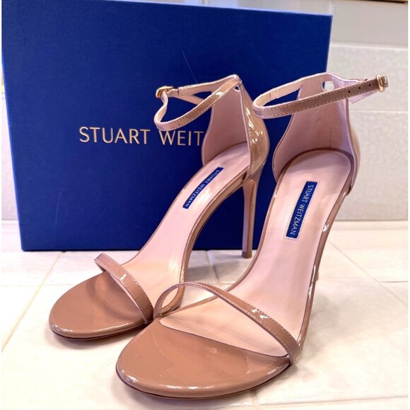 Stuart Weitzman Nudistsong Adobe Patent Size 9.5 Heels NWB 4" - Picture 1 of 14